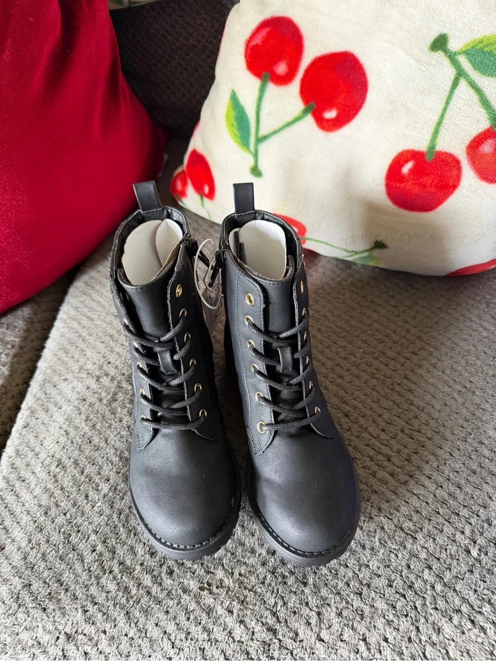 The Children's Place Black Quilted Combat Boots with Gold Buckle
